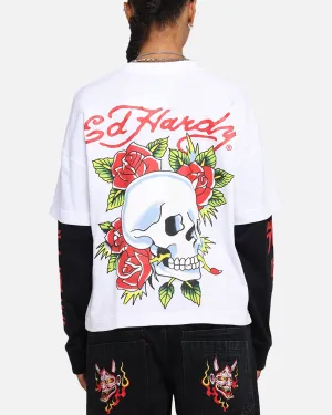 Ed Hardy Skull Layered Long Sleeve T-Shirt White