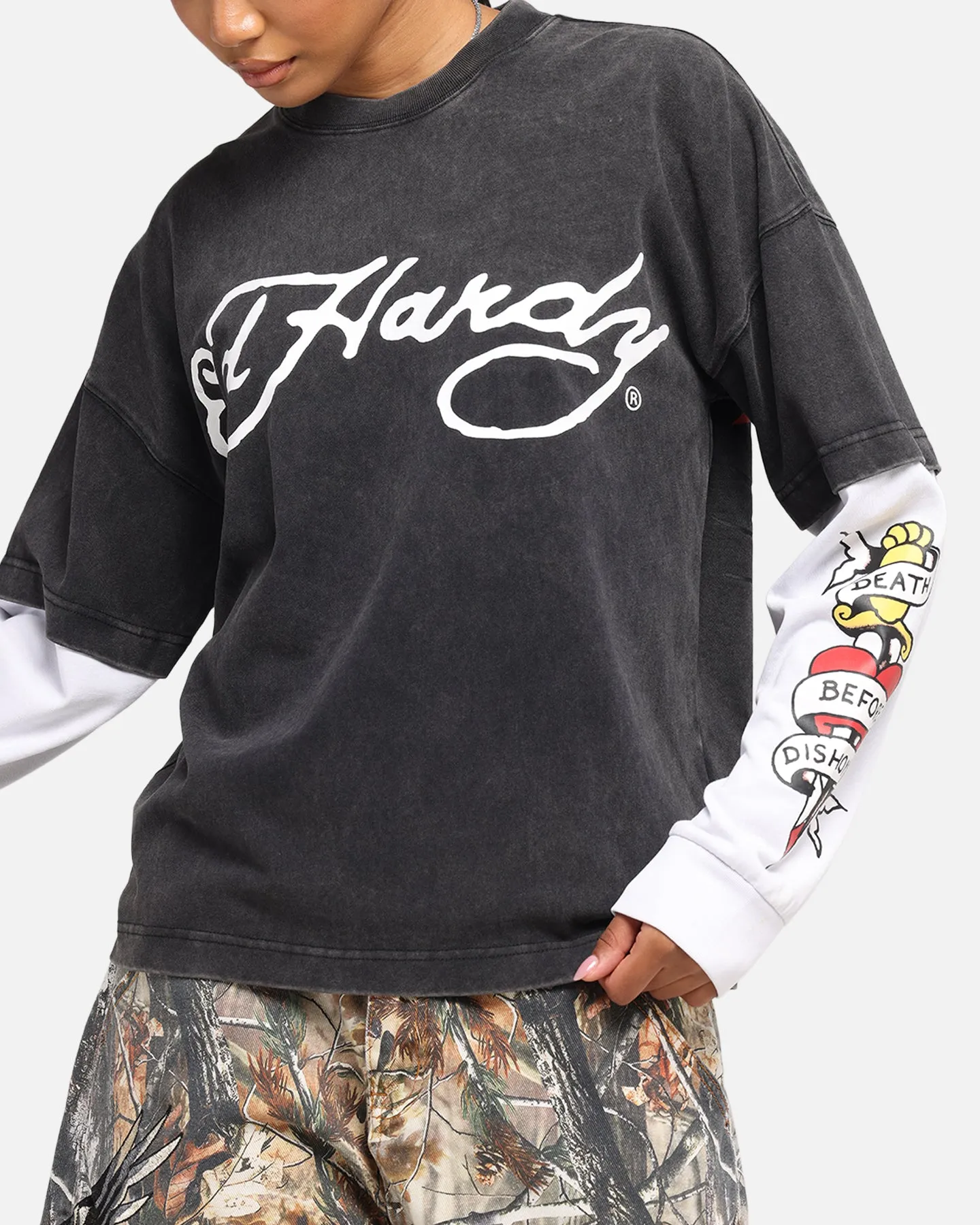 Ed Hardy Tiger Layered Long Sleeve T-Shirt Black