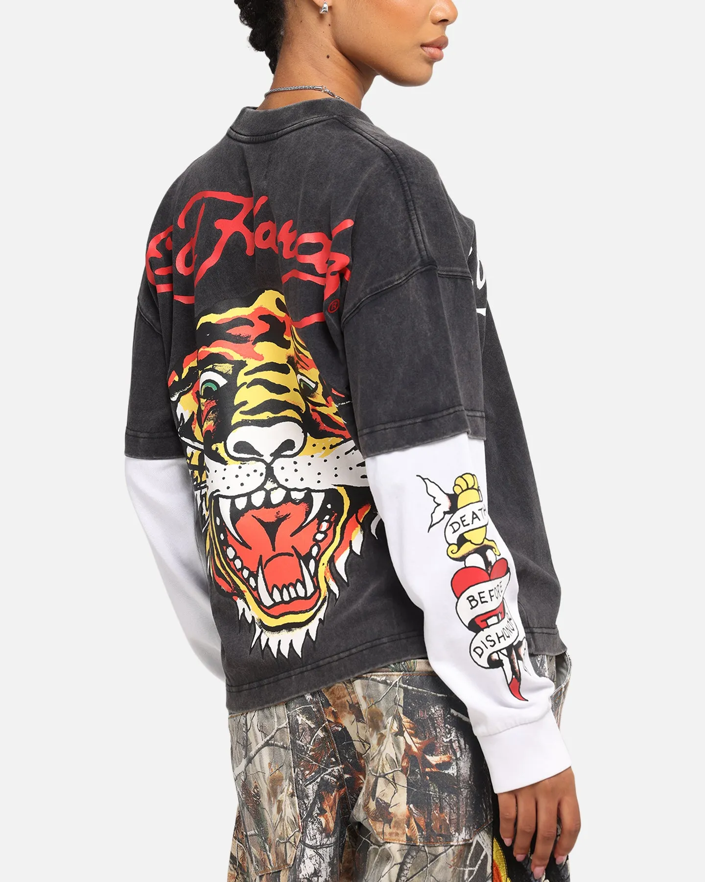Ed Hardy Tiger Layered Long Sleeve T-Shirt Black