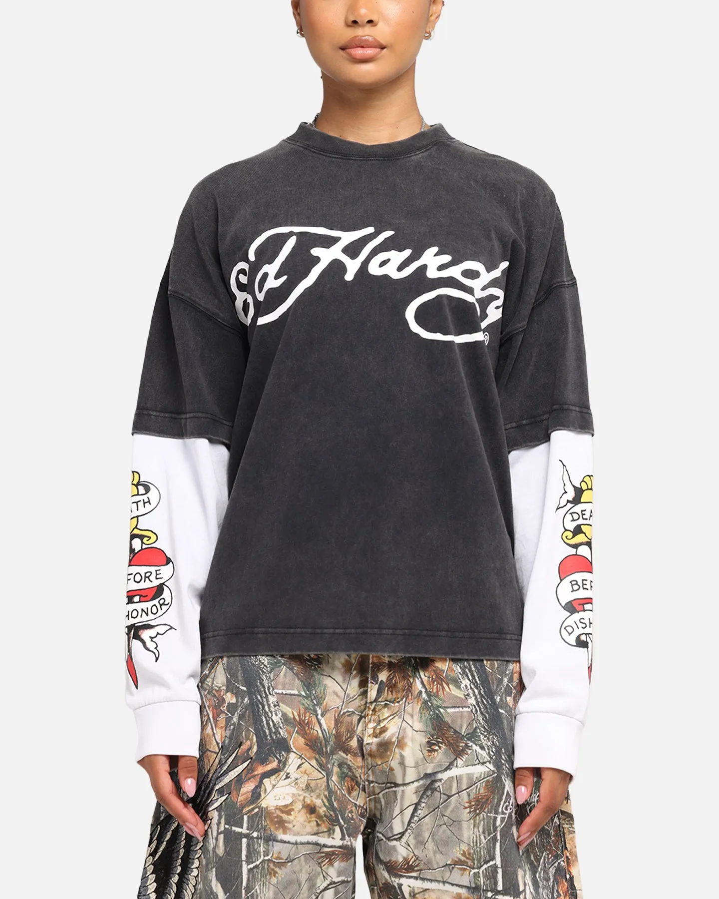 Ed Hardy Tiger Layered Long Sleeve T-Shirt Black