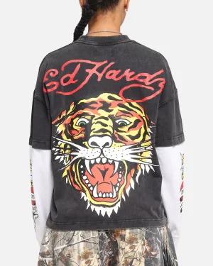 Ed Hardy Tiger Layered Long Sleeve T-Shirt Black