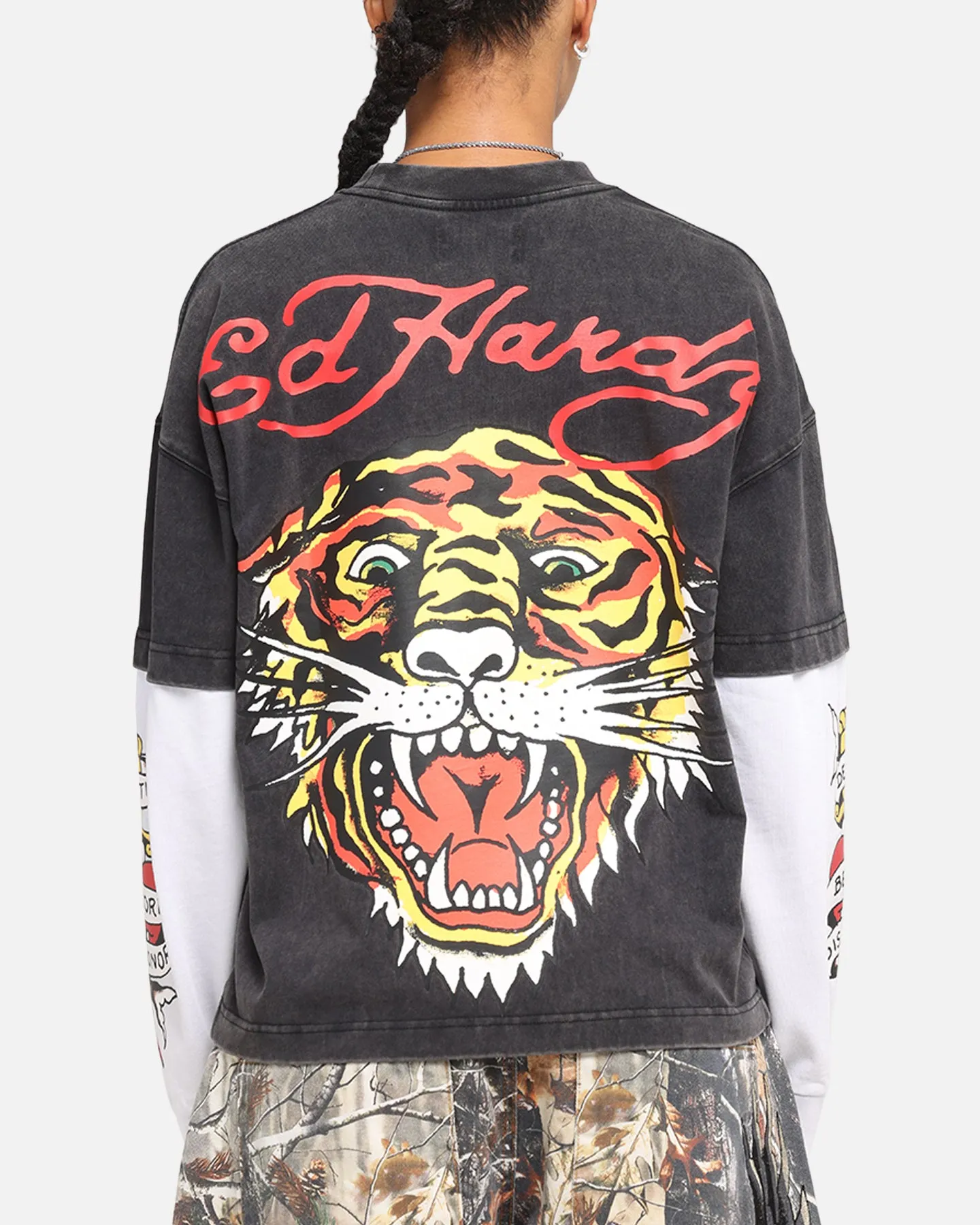 Ed Hardy Tiger Layered Long Sleeve T-Shirt Black