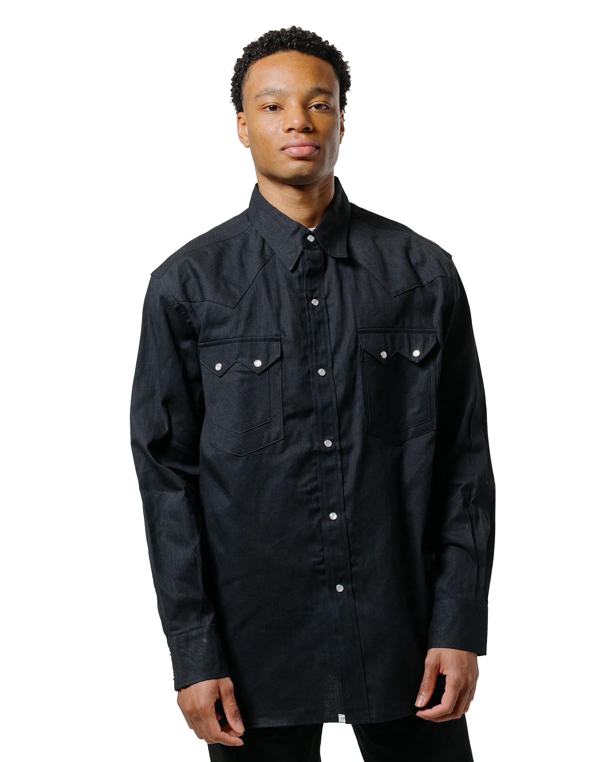 Sassafras Weeds Digger Shirt 6.5oz Herringbone Denim Black